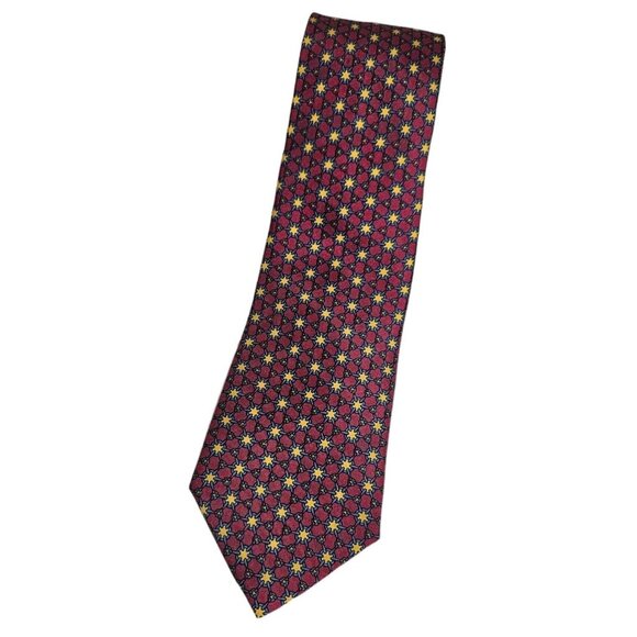 HERMÈS Men's 100% Silk Necktie LUXURY Tie 7051 TA Burgundy Chain W:3.2" EUC - Picture 1 of 4